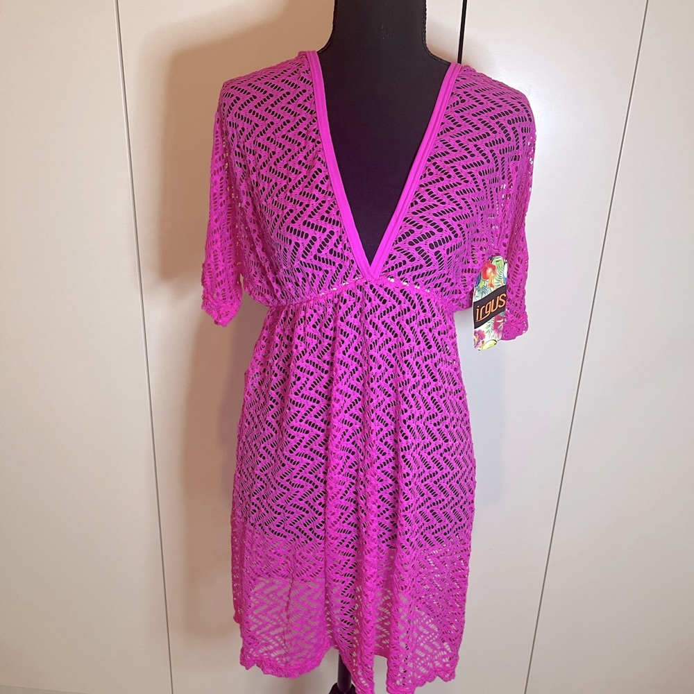 Beach Cover Up Dress, Size L - Color Fuchsia
